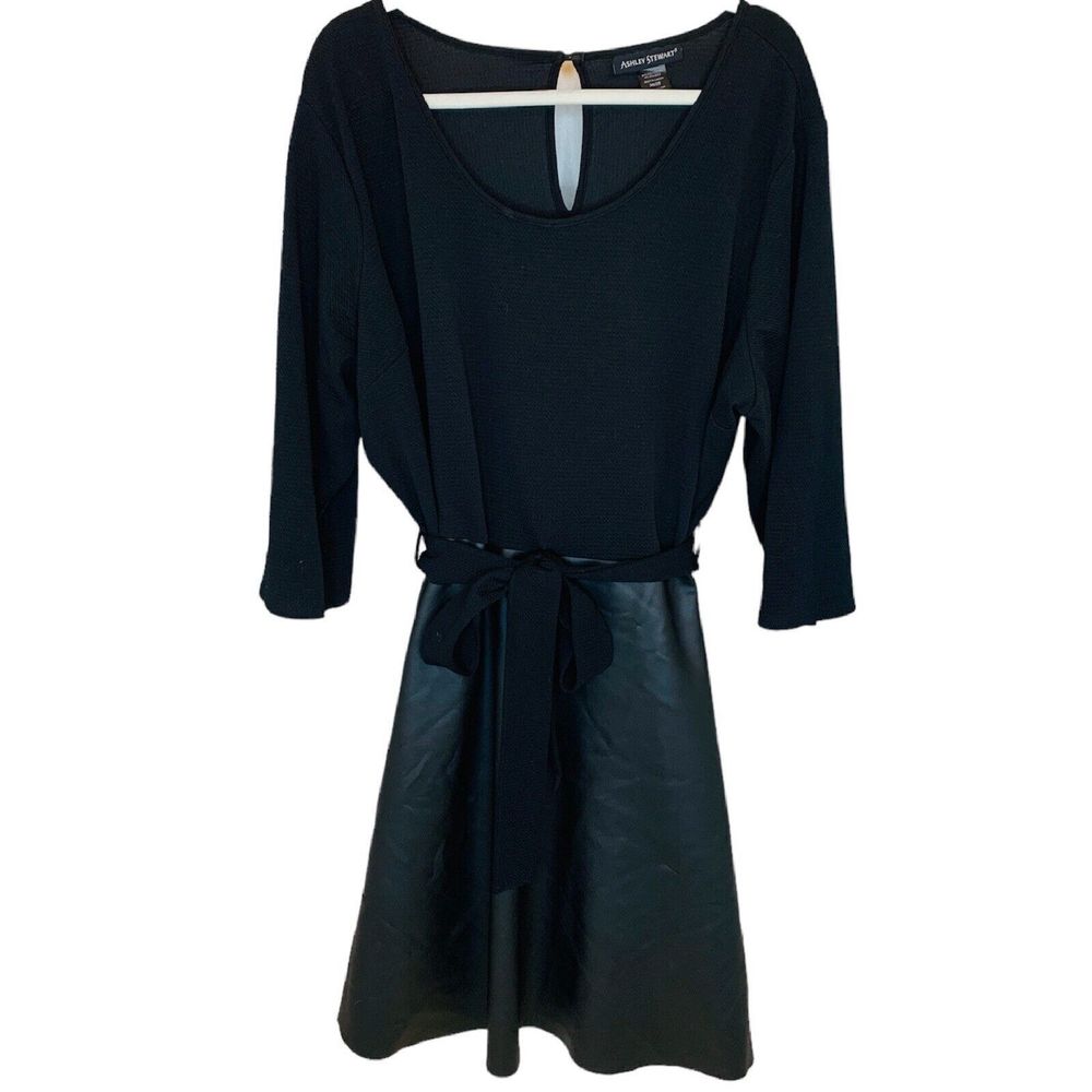 Ashley Stewart Black Fit & Flare Dress w/ Faux Leather Circle Skirt - Size 26/28